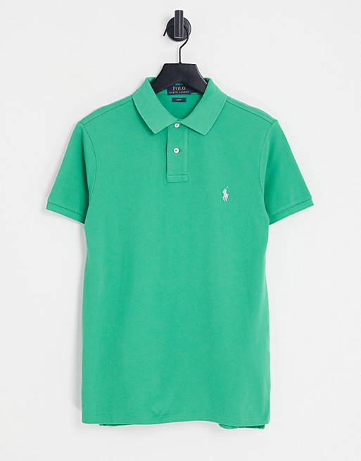 Polo Ralph Lauren slim fit pique polo in mid green with pony logo | ASOS