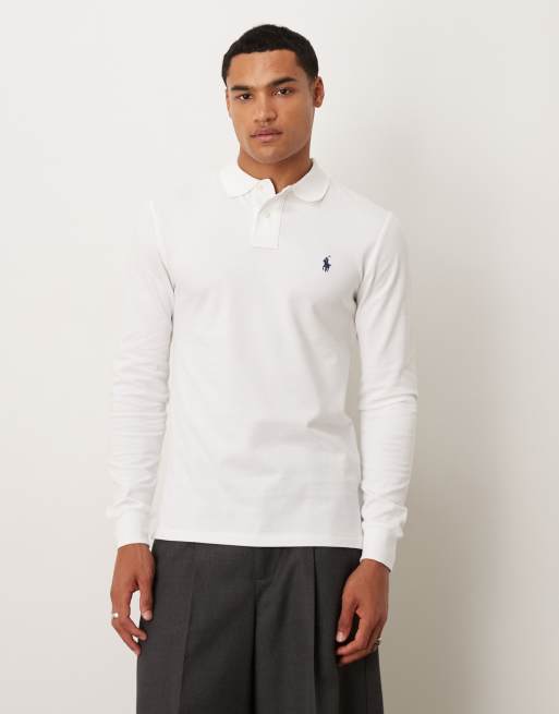 Polo Ralph Lauren - Slim-fit piqué polo met icoonlogo en lange mouwen in wit