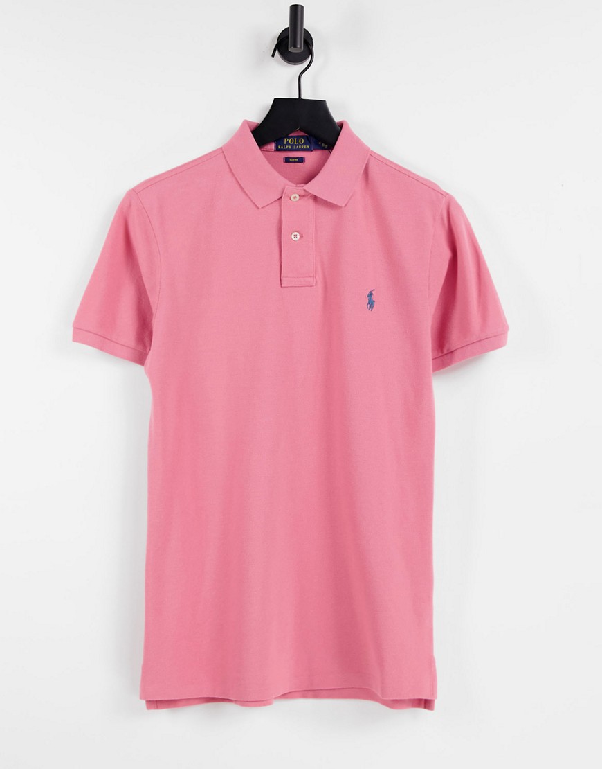 Polo Ralph Lauren - Slim-fit piqué poloshirt met spelerlogo in woestijnroos roze