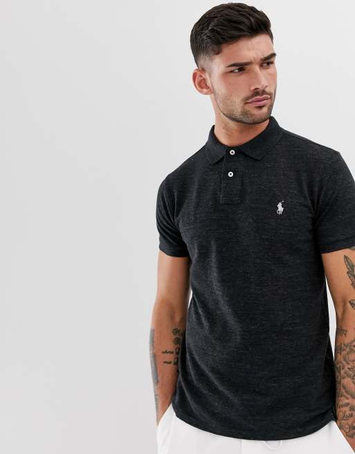 Polo Ralph Lauren - Slim-fit piqué poloshirt met spelerslogo in zwart gemêleerd