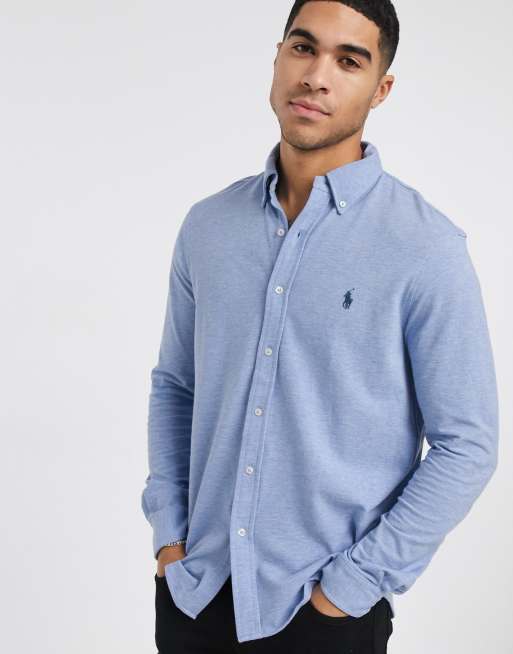 heerser grijnzend zaterdag Polo Ralph Lauren slim fit pique shirt in blue marl with logo | ASOS