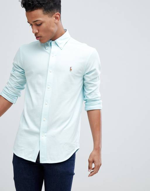 Polo Ralph Lauren Slim Fit Pique Shirt Multi Player Stretch in Mint ...