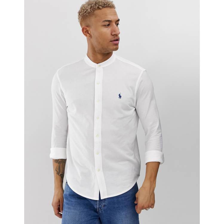 Polo Ralph Lauren slim fit player logo pique band collar shirt in