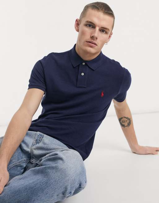 Polo Ralph Lauren slim fit player logo pique polo in navy heather ASOS
