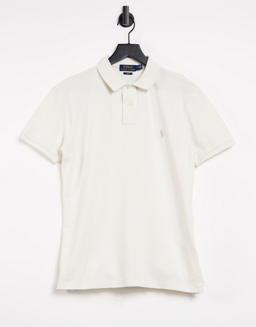 Polo Ralph Lauren slim fit polo player logo pique shirt in antique cream-White