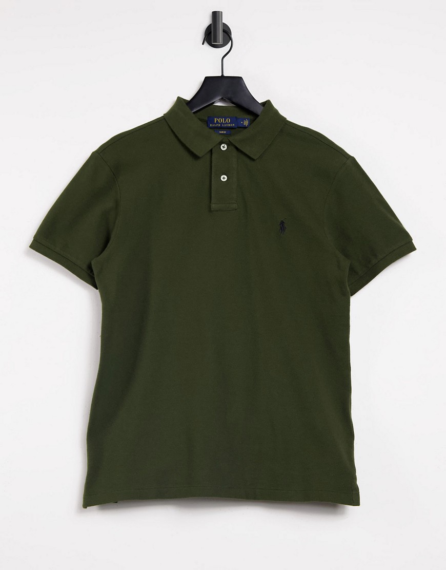 Polo Ralph Lauren slim fit polo player logo pique shirt in company olive-Green