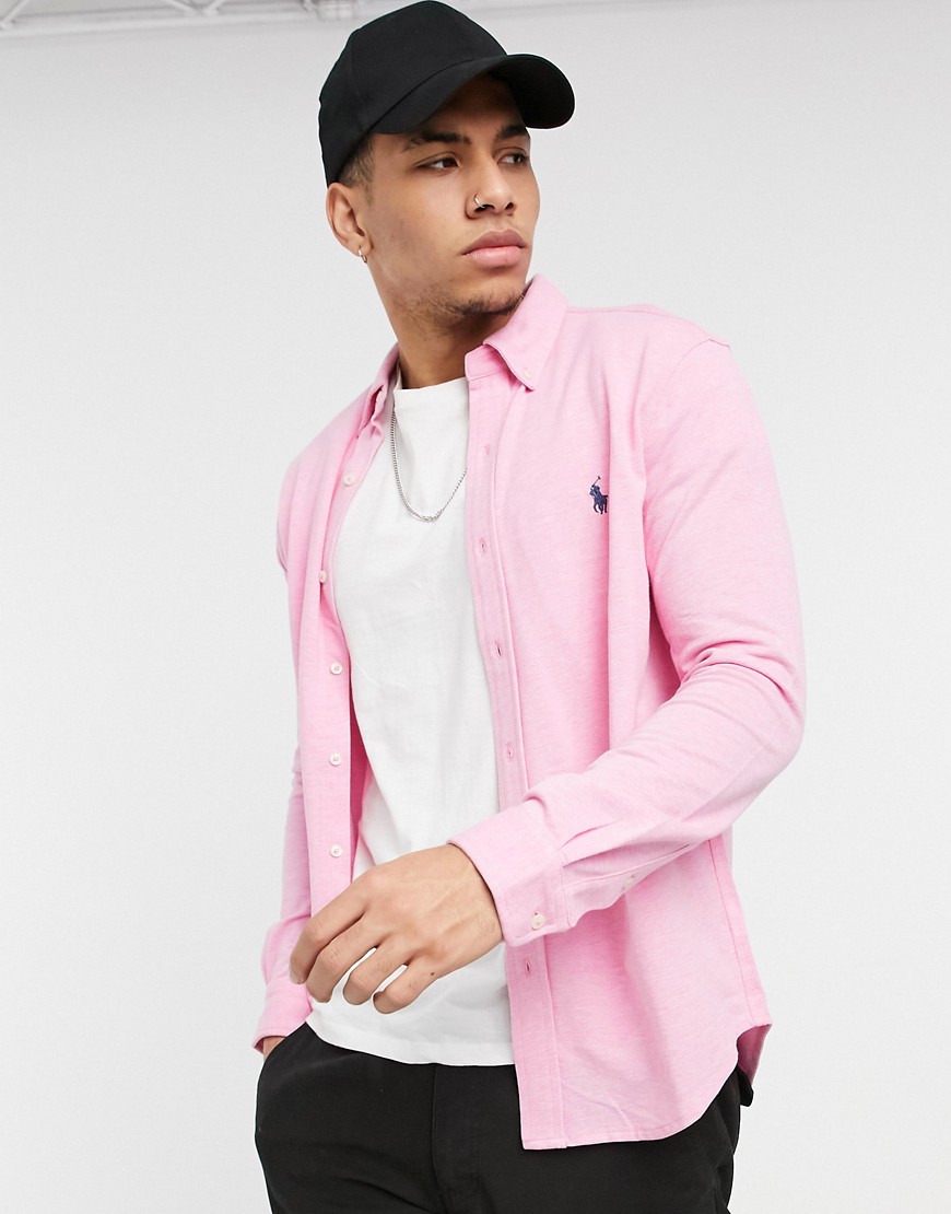 Polo Ralph Lauren slim fit polo player logo pique shirt in hampton pink heather