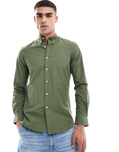 Polo Ralph Lauren - Slim fit poplin overhemd met iconisch logo in olijfgroen - view 1