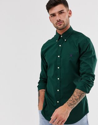 Polo Ralph Lauren - Slim-fit poplin overhemd met knoopsluiting en spelerslogo in groen
