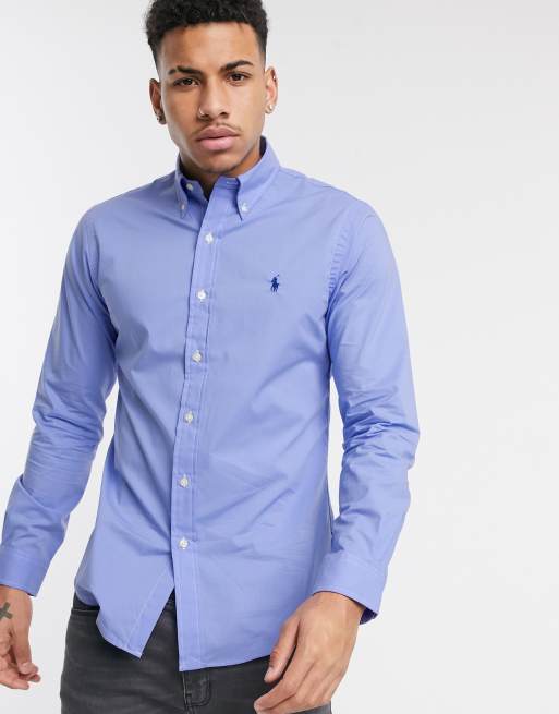 Ralph lauren slim hot sale fit blue shirt