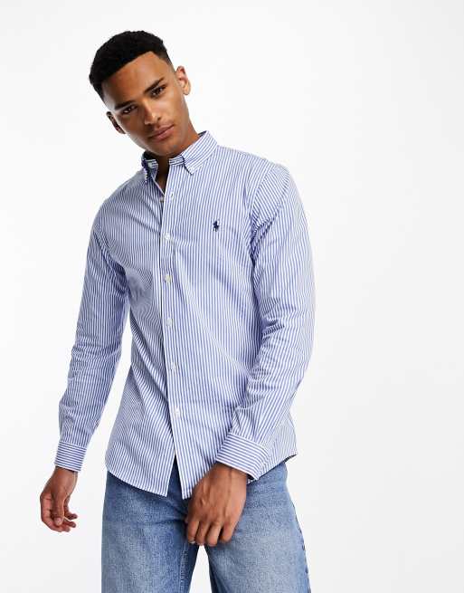 Polo Ralph Lauren slim fit poplin shirt in navy stripe with pony logo ...