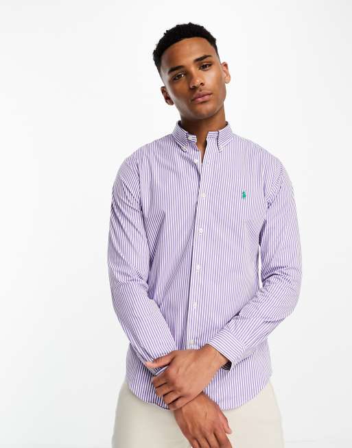 Polo Ralph Lauren slim fit poplin shirt in purple stripe with pony logo