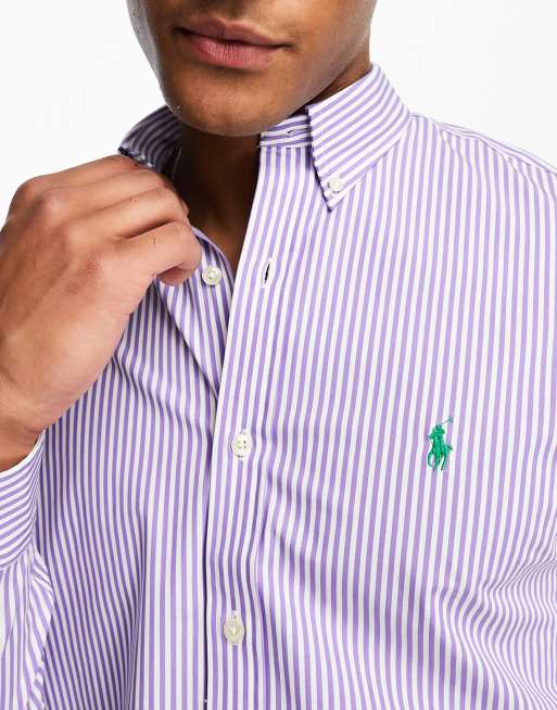 Polo Ralph Lauren slim fit poplin shirt in purple stripe with pony logo