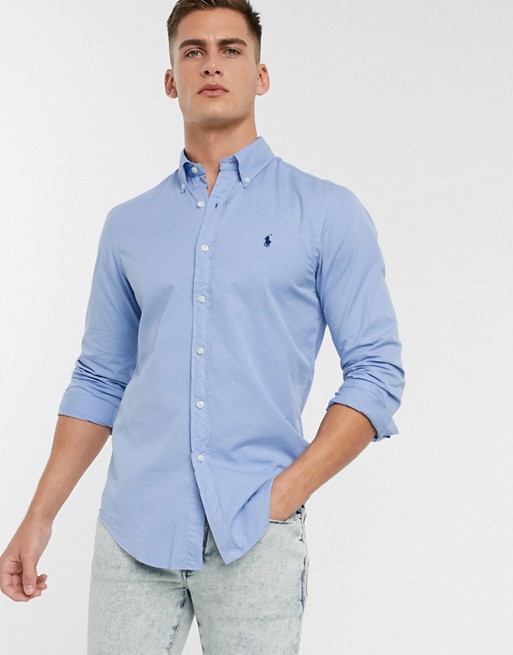 Polo Ralph Lauren slim fit shirt in light blue garment dye chino with logo