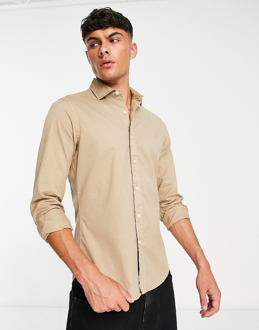 Polo Ralph Lauren slim fit shirt with pony logo in tan-Brown