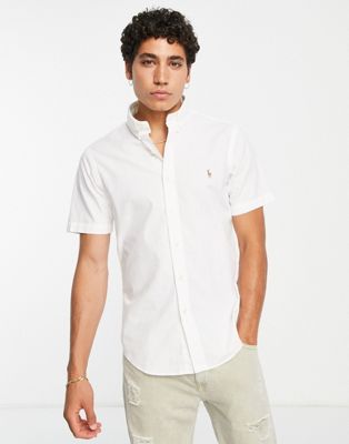 Polo Ralph Lauren slim fit short sleeve chambray shirt with pony logo in white