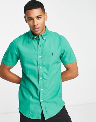 Polo Ralph Lauren slim fit short sleeve garment dyed oxford shirt with pony logo in mid green
