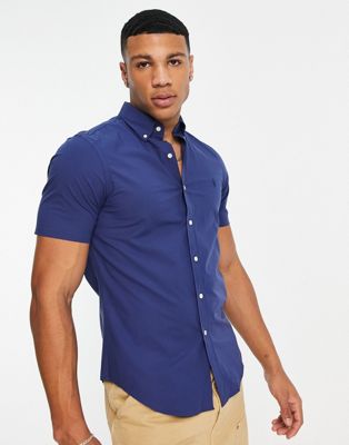 Polo Ralph Lauren slim fit short sleeve poplin shirt in light navy