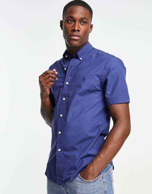 Slim fit short sleeve best sale navy shirt