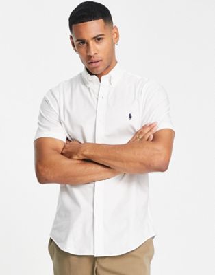 Polo Ralph Lauren slim fit short sleeve poplin shirt in white