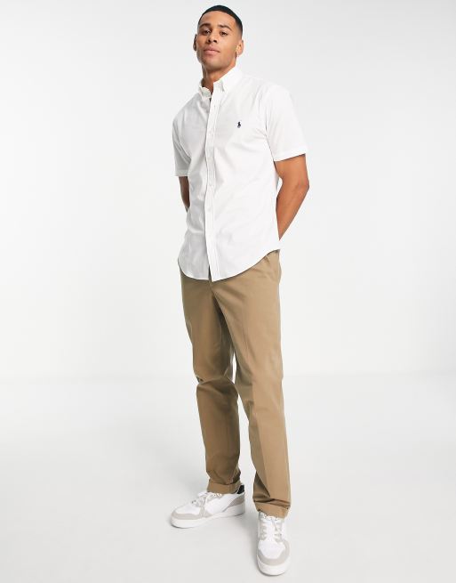 White polo 2024 beige pants