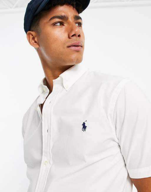 Polo Ralph Lauren slim fit short sleeve poplin shirt in white