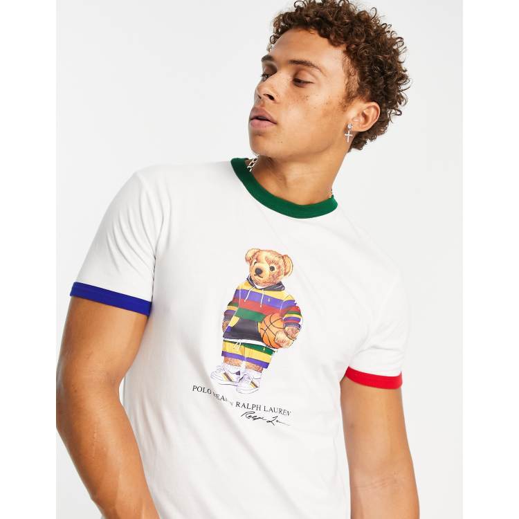 Polo Ralph Lauren slim fit t-shirt street basketball bear print in white |  ASOS