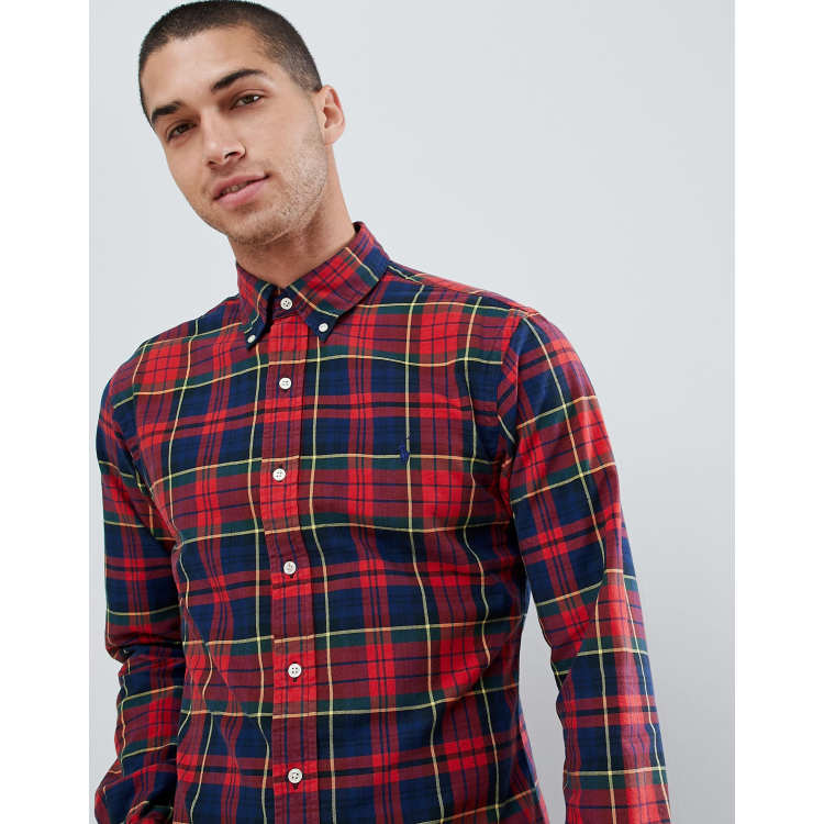 Polo Ralph Lauren fit tartan check oxford shirt player logo down red | ASOS