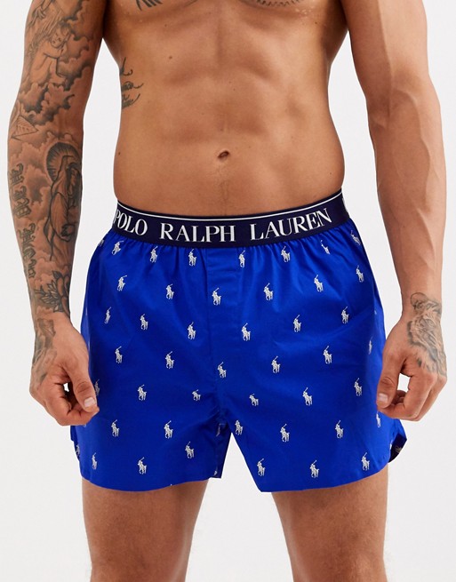 Polo Ralph Lauren slim fit woven boxer in navy with all over print logo