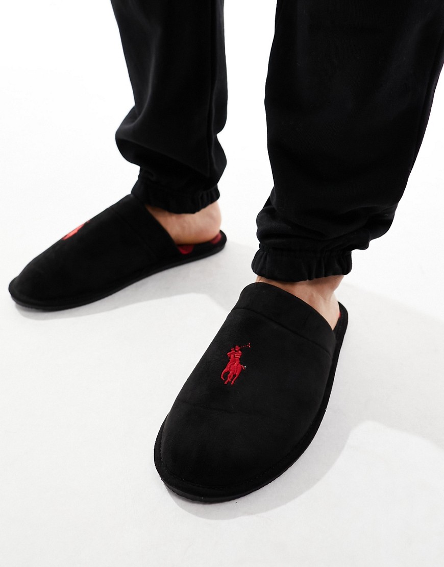 Polo Ralph Lauren slipper in black with red logo