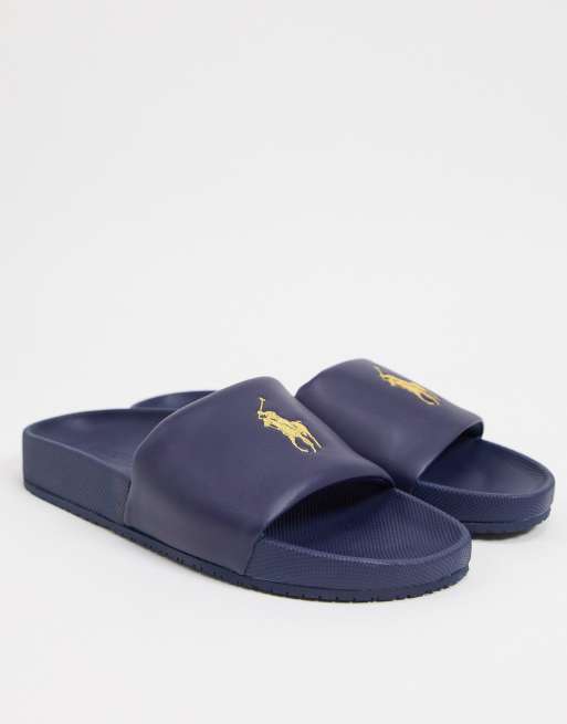 Polo Ralph Lauren - Slippers in marineblauw met geel logo