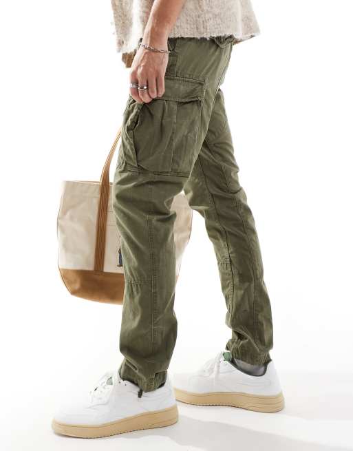 Polo Ralph Lauren slub canvas slim fit cargo trousers in olive green