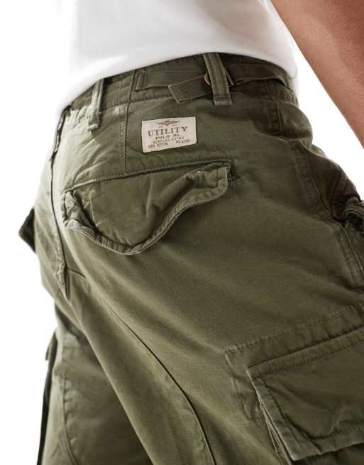 Polo Ralph Lauren slub canvas slim fit cargo trousers in olive green