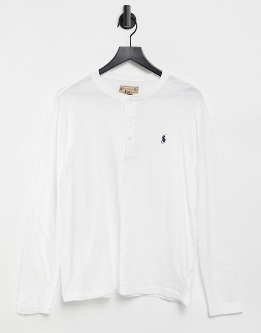 Polo Ralph Lauren slub jersey player logo long sleeve henley top in white