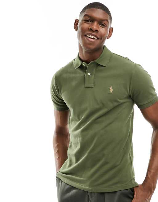 Polo Ralph Lauren - Smal poloskjorte med ikonlogo i salviegrønt piqué-stof