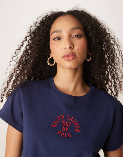 Polo Ralph Lauren - Smal T-shirt met logo op de borst in marineblauw  