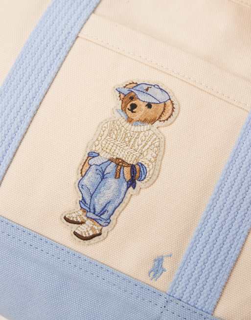Polo Ralph Lauren small bear tote bag in cream and light blue, 2 of 4