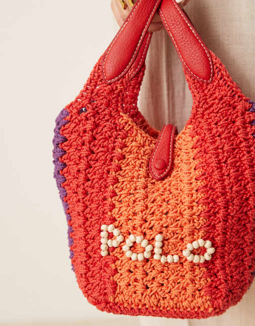 Polo Ralph Lauren small crochet & bead bag in red, 4 of 4