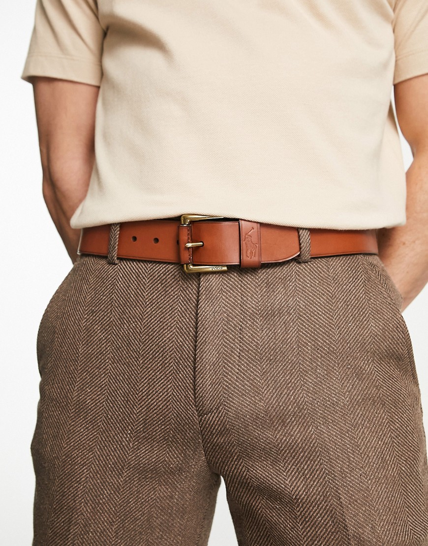 Polo Ralph Lauren smooth leather belt in tan with pony logo-Brown