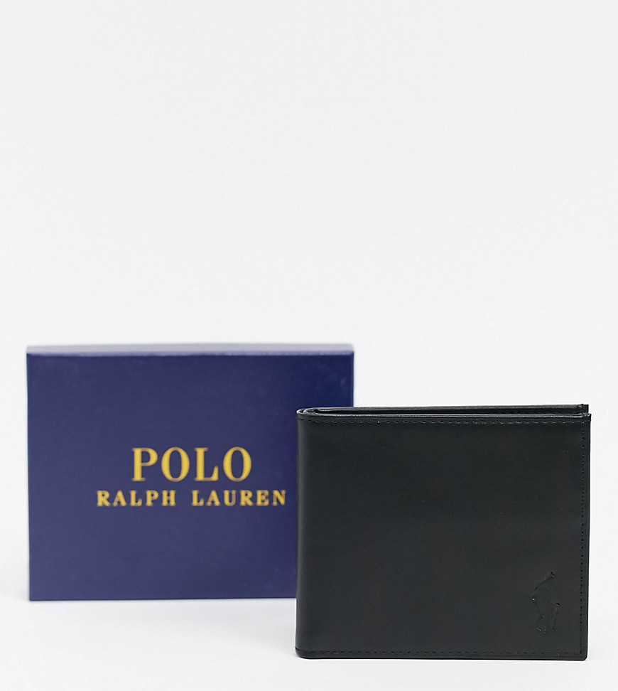 Polo Ralph Lauren Smooth Leather Billfold Wallet In Black With Logo