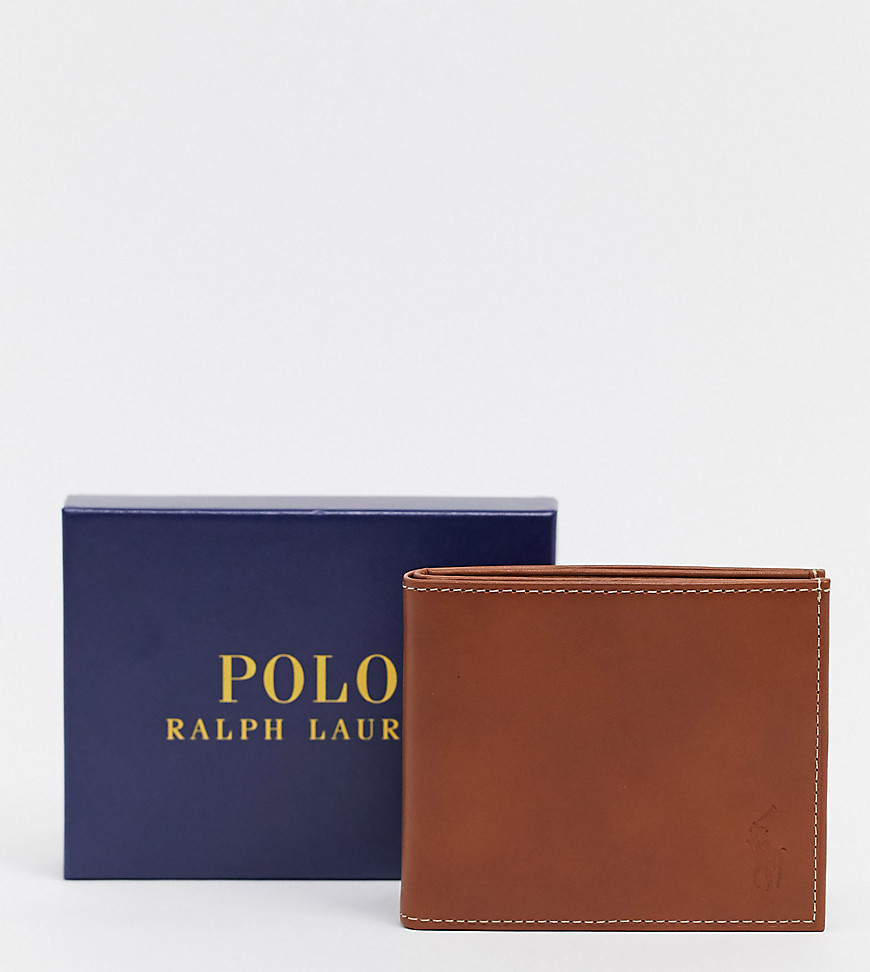 Polo Ralph Lauren Smooth Leather Billfold Wallet In Brown With Logo