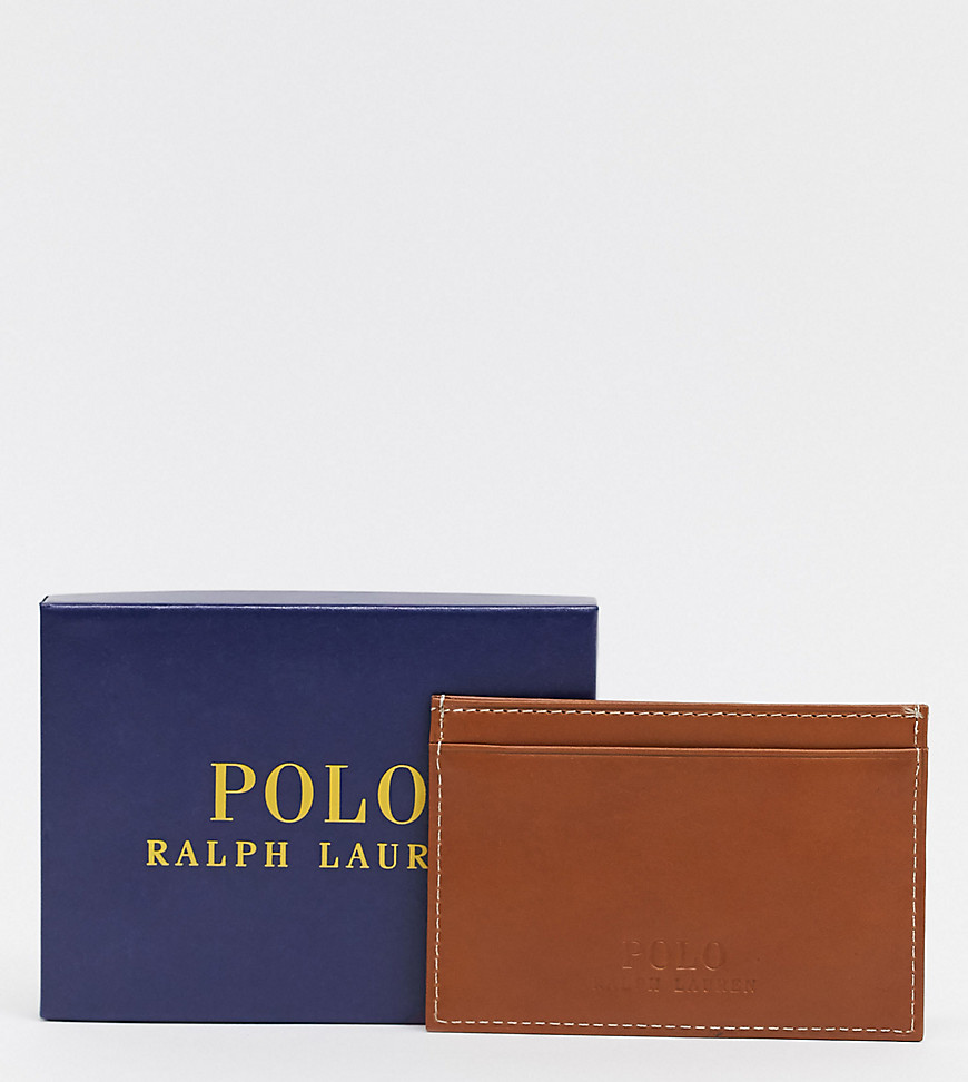 Polo Ralph Lauren Smoother Leather Card Holder In Tan With Logo