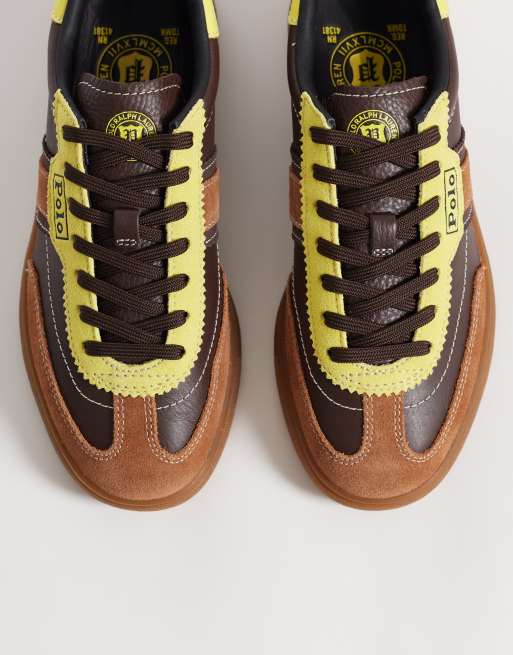 Polo Ralph Lauren - Sneakers stringate marroni e gialle, 3 di 5