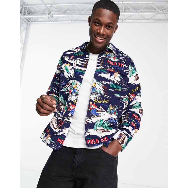 Polo Ralph Lauren snow traverse print fine cord shirt classic fit in multi  | ASOS