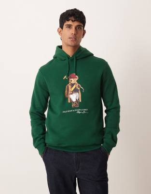 Polo Ralph Lauren Men's Green Society Bear Print Hoodie In