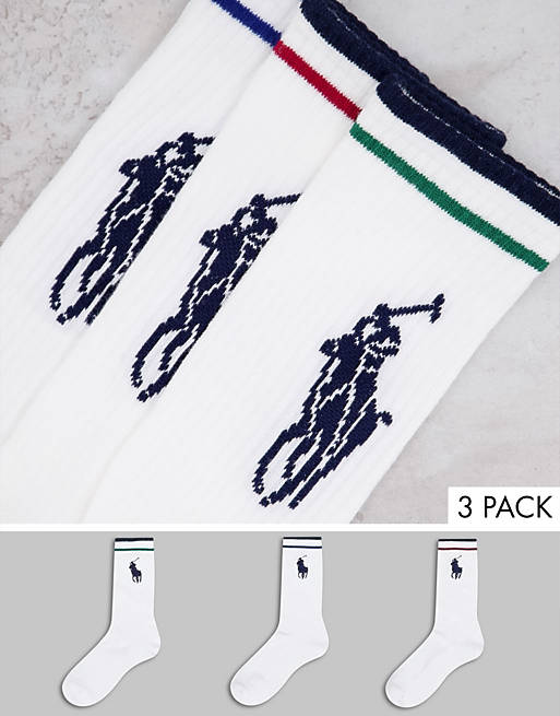 Polo Ralph Lauren – Socken mit großem Polospielerlogo im 3er-Set in Weiß/Bunt