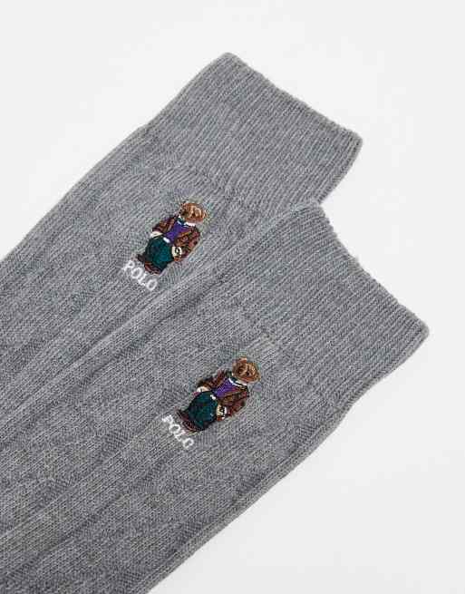 Polo Ralph Lauren socks in grey with tweed bear logo, 4 of 4