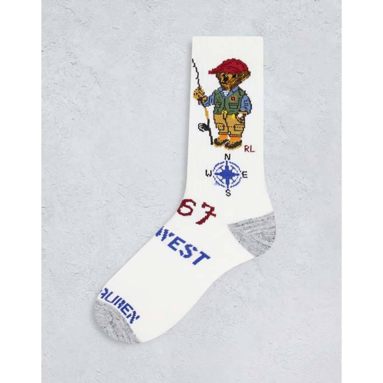 Polo Ralph Lauren socks in white with fishing bear logo | ASOS