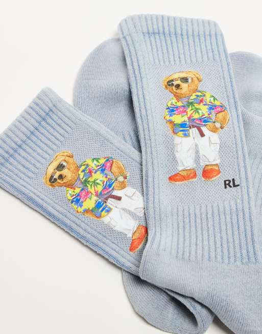 Polo Ralph Lauren socks with bear logo in blue tie dye, 3 of 4
