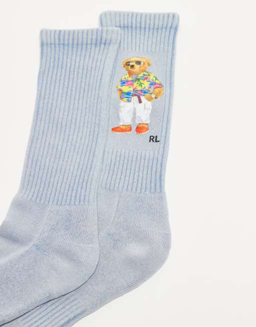 Polo Ralph Lauren - Sokken met beerlogo in blauwe tie-dye, 4 van 4